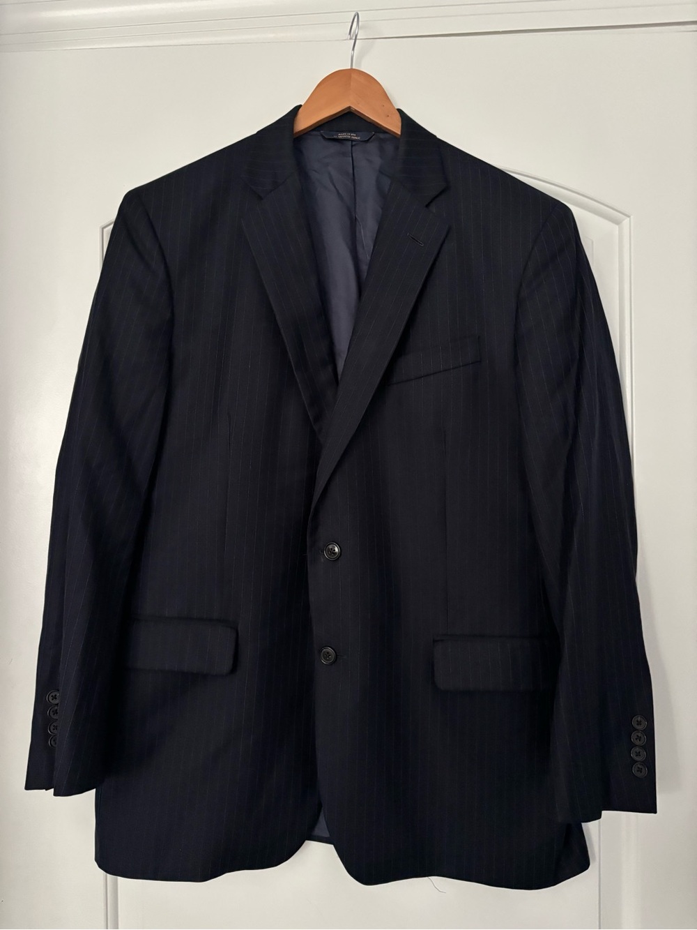 Brooks Brothers 1818 Madison Fit Navy Pinstripe Suit Jacket Blazer 43R SaxonWool